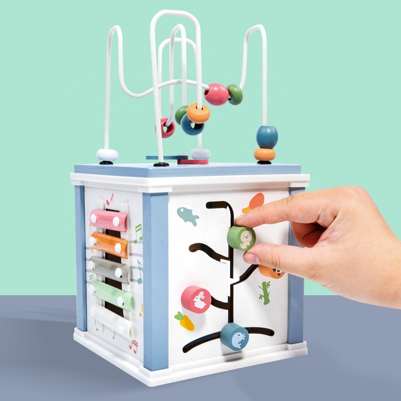 Дрвена активна коцка за деца – Montessori едукативна играчка - Image 3