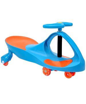 twist car vozilo za deca vo portokalovo-sina kombinacija, bez pedali i baterii, so volan za vrtenje i stabilni trkala za mazno i bezbedno vozene