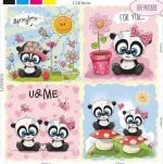 detska podloga za igra BBT so panda ilustracii Image Alt Text 2: EVA podloga so chetiri panda sceni vo pastelni boi Image Alt Text 3: kvadratna podloga 120 na 120 cm so panda cvetja i srca