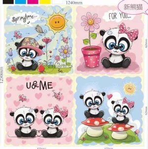 detska podloga za igra BBT so panda ilustracii Image Alt Text 2: EVA podloga so chetiri panda sceni vo pastelni boi Image Alt Text 3: kvadratna podloga 120 na 120 cm so panda cvetja i srca