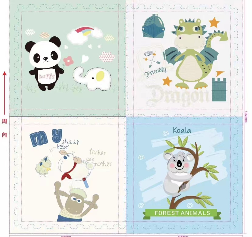 detska podloga za igra BBT so panda zmejche ovca i koala