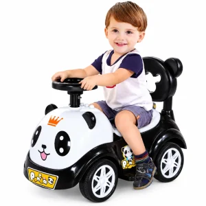 detski panda automobil na turkanje AL123 crno bel dizajn so panda lice, visoko potporno sedishte i stabilni trkala za deca 1.5–4 godini