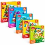 drvena slozhuvalka 3 vo 1 QIYI so pet nivoa i motivi so zhivotni vozila dinosaurus okean i farma