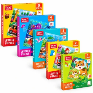 drvena slozhuvalka 3 vo 1 QIYI so pet nivoa i motivi so zhivotni vozila dinosaurus okean i farma