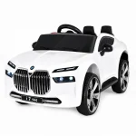 detski BMW avtomobil na akumulator 12V vo bela boja so LED svetla i vrati shto se otvoraat