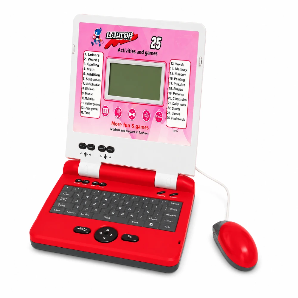 detski edukativen laptop vo crvena boja so LCD ekran tastatura i gluvche