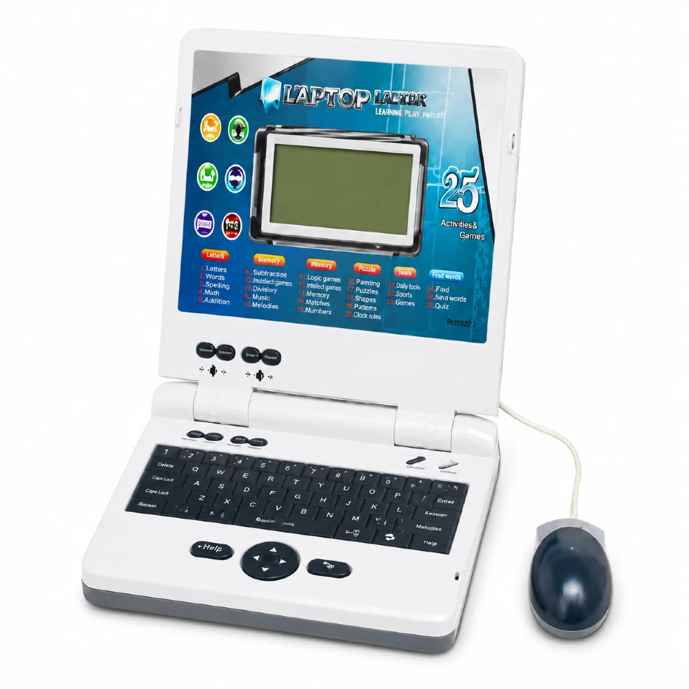 detski edukativen laptop vo crvena boja so LCD ekran tastatura i gluvche