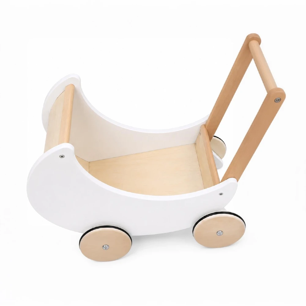 Дрвена количка за кукли со 4 тркала – 46 cm